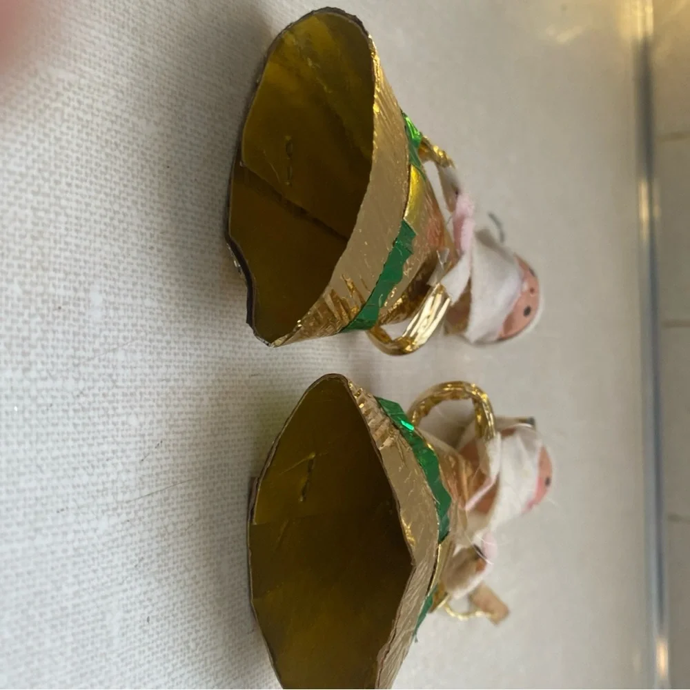 Vintage Japan 69’ Foil Santa Claus‎ Christmas Ornaments Set Of 2